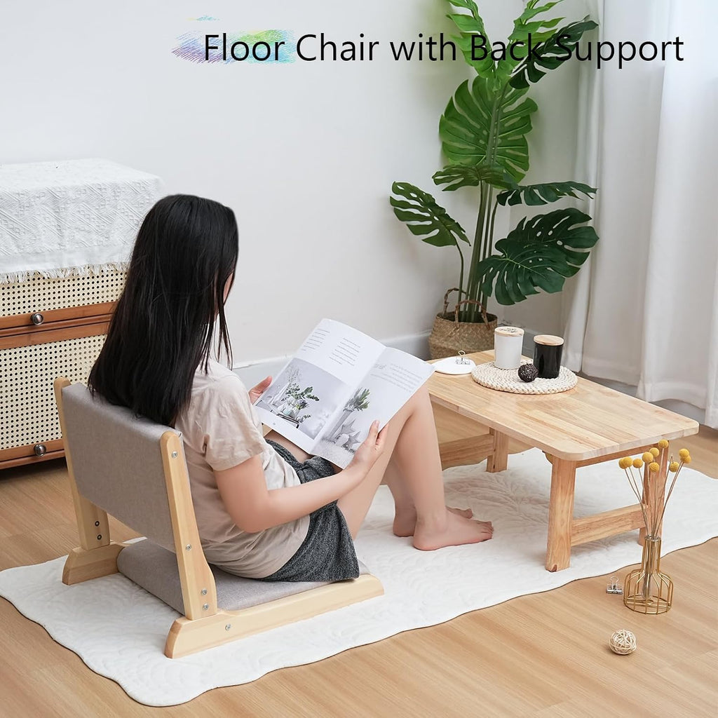 Japanese Floor Chair with Back Support, Foldable Meditation Chair, Legless Tatami Chair with Cushion, Floor Seat for Living Room, Bedroom, Bay Window (2, Gray)