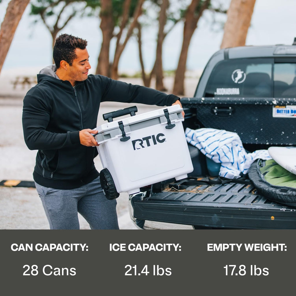 RTIC 22 QT Ultra-Light Wheeled Cooler with Handle, Hard Insulated Portable Ice Chest Box for Beach, Drink, Beverage, Camping, Picnic, Fishing, Boat, Barbecue