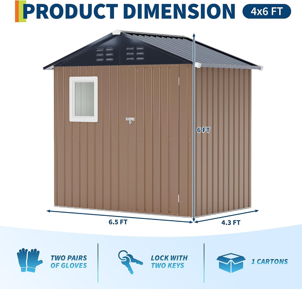 6x4 FT Metal Storage Sheds Outdoor with Window, Metal Yard Sheds Garden Shed Kit, MetalTool Shed with Lockable Door, UtilitySheds Buildings with Air Vent