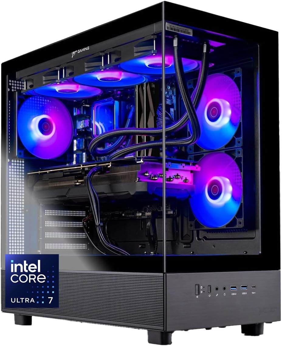 Skytech Gaming Azure 3 Desktop PC, Intel Ultra 7 265K 3.9 GHz(5.4 GHz Turbo), NVIDIA RTX 5060 Ti 16GB, 1TB Gen4 NVMe SSD, 32GB DDR5 RAM 5600 RGB, 850W Gold ATX 3 PSU, 360mm ARGB AIO, Wi-Fi, Win 11
