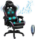 Massage Video Gaming Chair with Speakers, Ergonomic Recliner Computer Desk Chair, High Back PU Leather Office Chair Adjustable Swivel Reclining Chair with Lumbar Support and Footrest