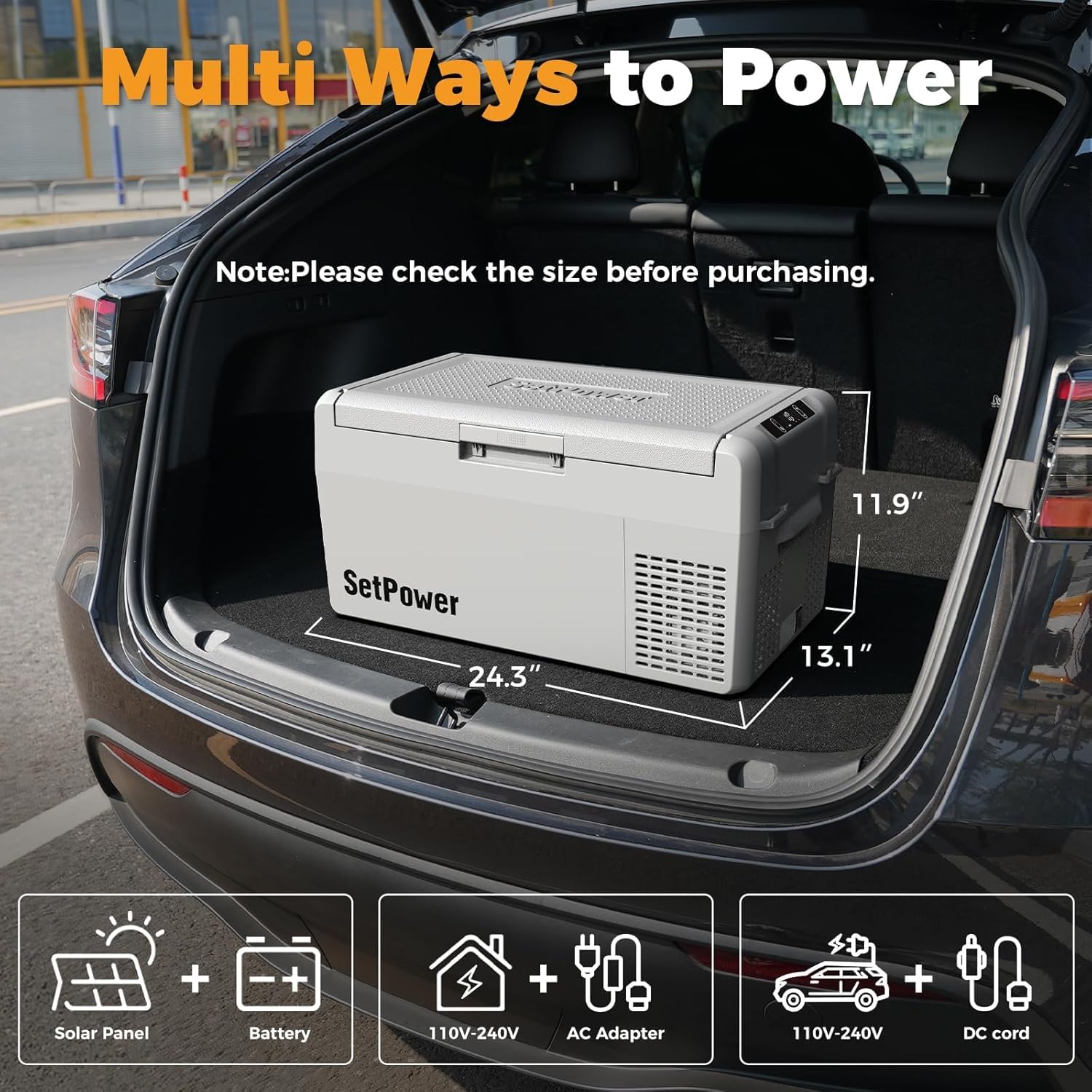 Setpower RF25 (Grey) 27 Quart Electric Cooler – 12/24V DC Car Refrigerator with PG216 Portable Power Station and Slide, Ideal for Vehicles, Camping, Truck, Van, RV, SUV, Road Trips & Travel