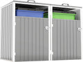 Outdoor Metal Garbage Bin Shed for 2 Trash Cans, Waterproof Galvanized Steel Double Trash Can Storage Shed with Hydraulic Lid, Lockable Door & Large Capacity for Garden Yard Patio, Light Gray