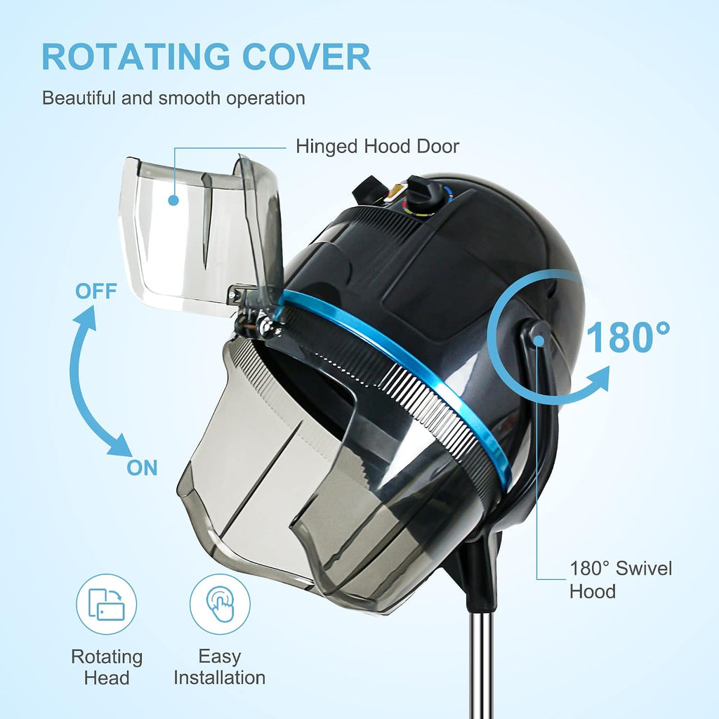 Nova Microdermabrasion Professional Hooded Floor Hair Dryer Adjustable Bonnet Hair Dryer Stand Up with Timer and Rolling Wheels for Beauty Spa Home Salon Equipment