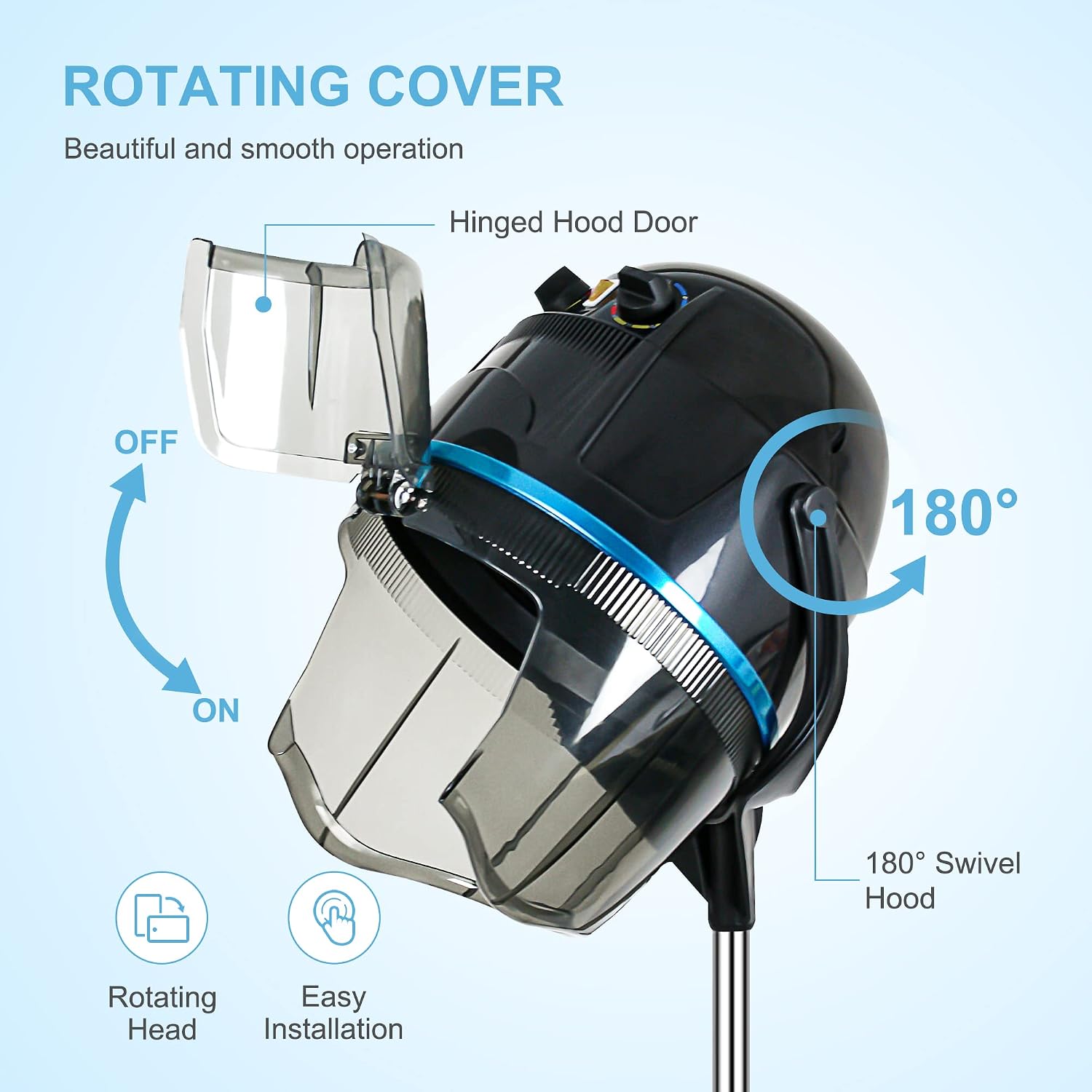 Nova Microdermabrasion Professional Hooded Floor Hair Dryer Adjustable Bonnet Hair Dryer Stand Up with Timer and Rolling Wheels for Beauty Spa Home Salon Equipment
