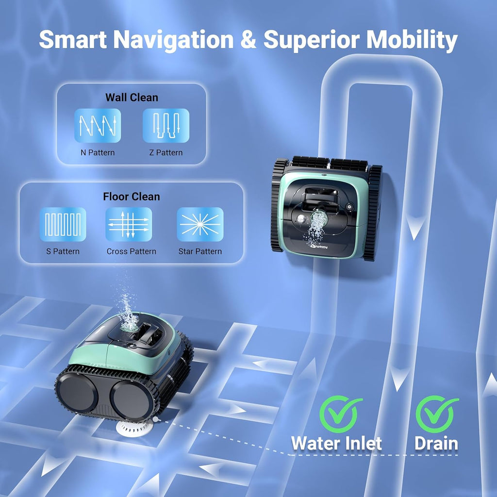 Pool Vacuum for Inground Pools, 4-in-1 Cordless Robotic Pool Cleaner for Above Ground Pools,Triple-Motors,Wall & Waterline Cleaning, App Support, OTA Upgrade up to 1,614 Sq.ft (Black Green)