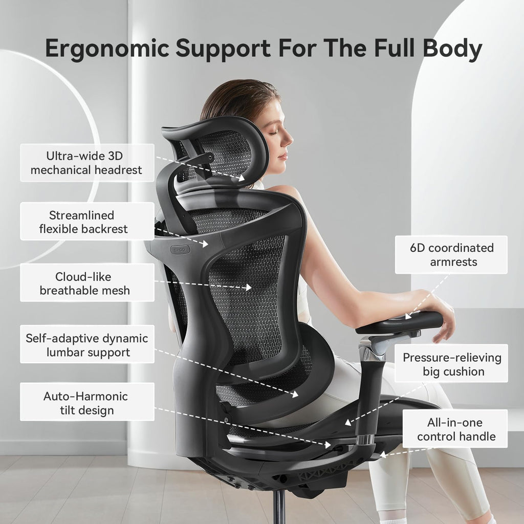 SIHOO Doro C300 Pro Ergonomic Office Chair with Ultra-Soft 6D Armrests, Dynamic Lumbar Support, Seat Depth Adjustment, Adjustable Backrest, Big and Tall Desk Chair for Home Office (Black)