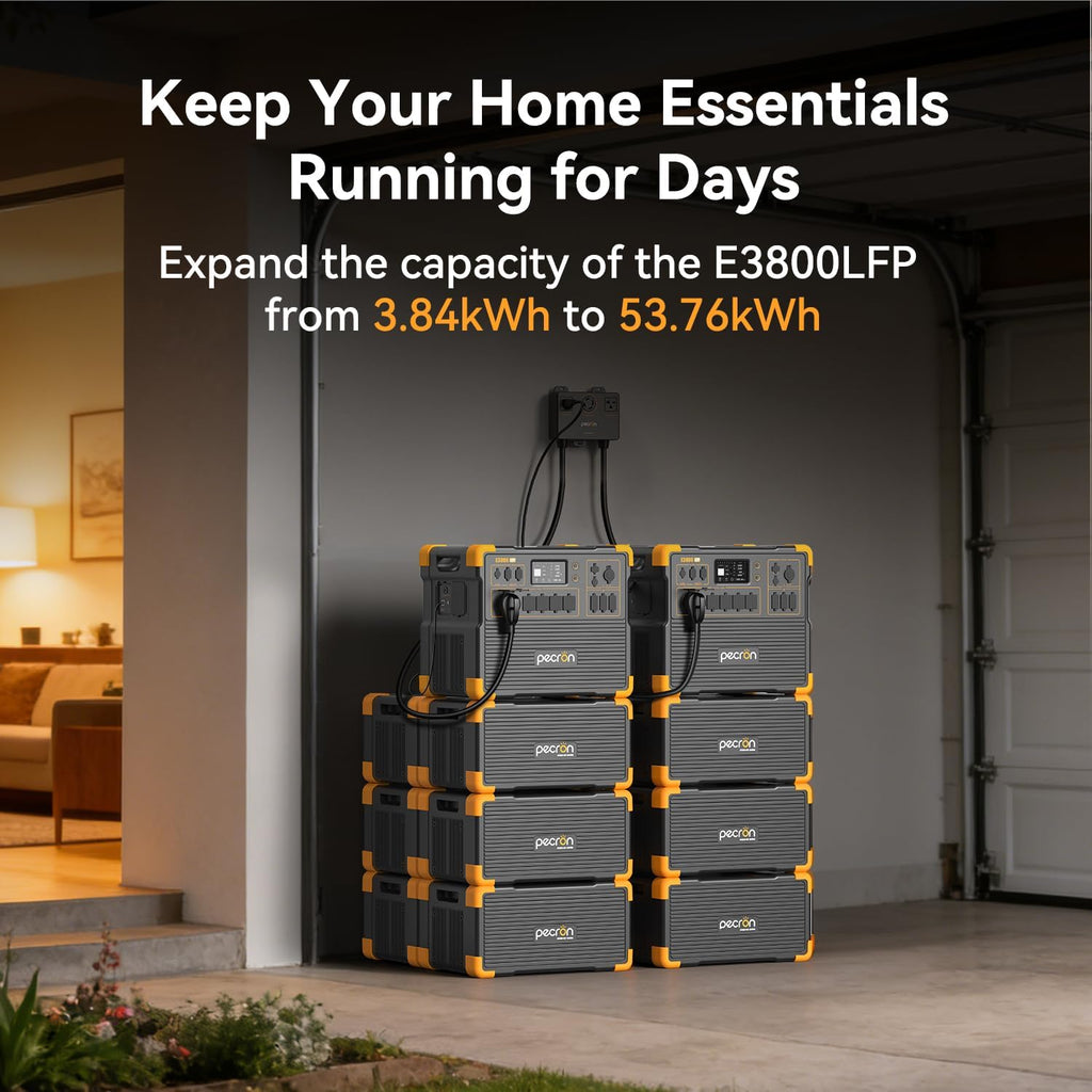 pecron Extra Battery 3840Wh, Expand Capacity for E3600LFP/E3800LFP/F3000LFP/E2400LFP/E1500LFP/E1000LFP, LiFePO4 Backup Battery