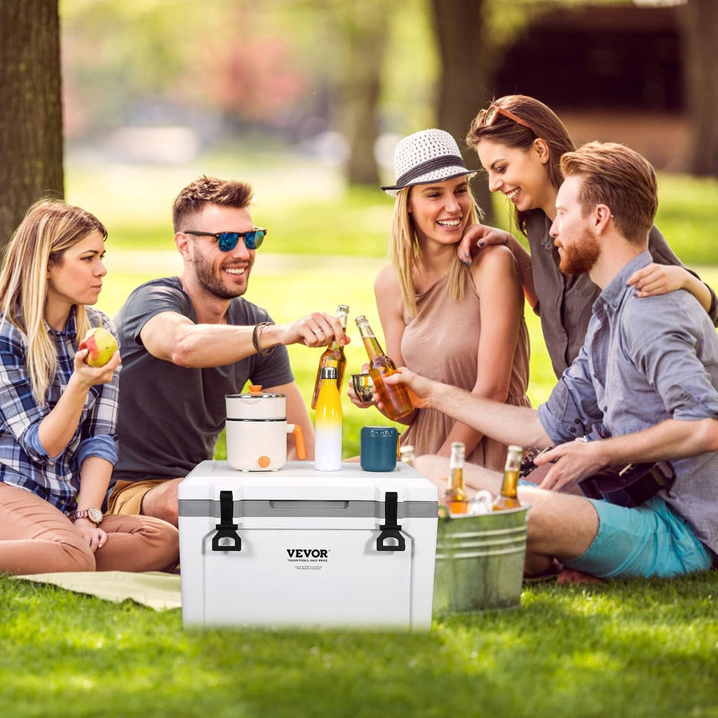 VEVOR Ultra-Light Hard Cooler, Ice Retention Cooler with Heavy Duty Handle, Ice Chest Lunch Box for Camping, Travel, Outdoor, Keeps Cool for up to 6 Days, 30% Lighter Than Rotomolded Coolers