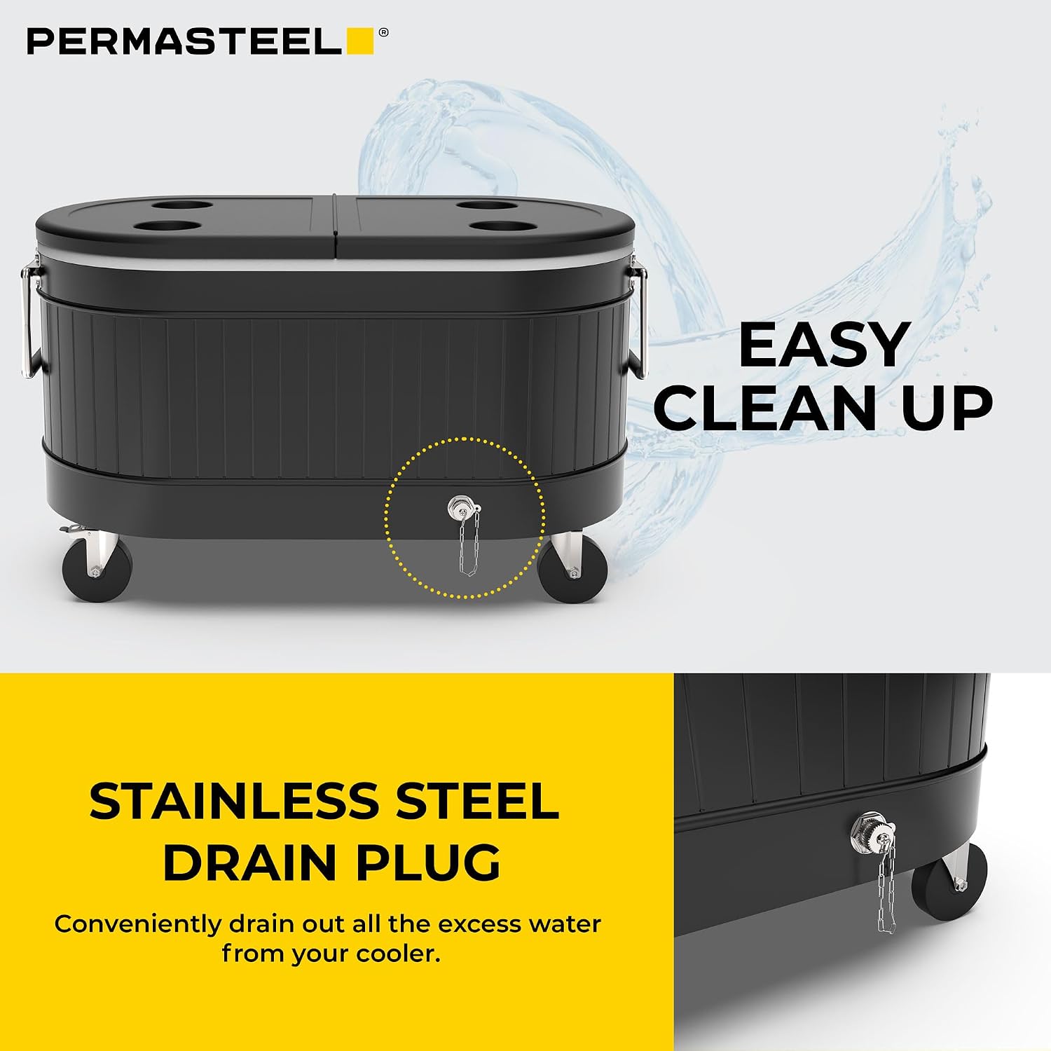 Permasteel Rolling Patio Cooler – Large Outdoor Ice Chest with Wheels, Beverage Cooler for Backyard, BBQ, Tailgate, Beach, Parties, Rustic Farmhouse Design
