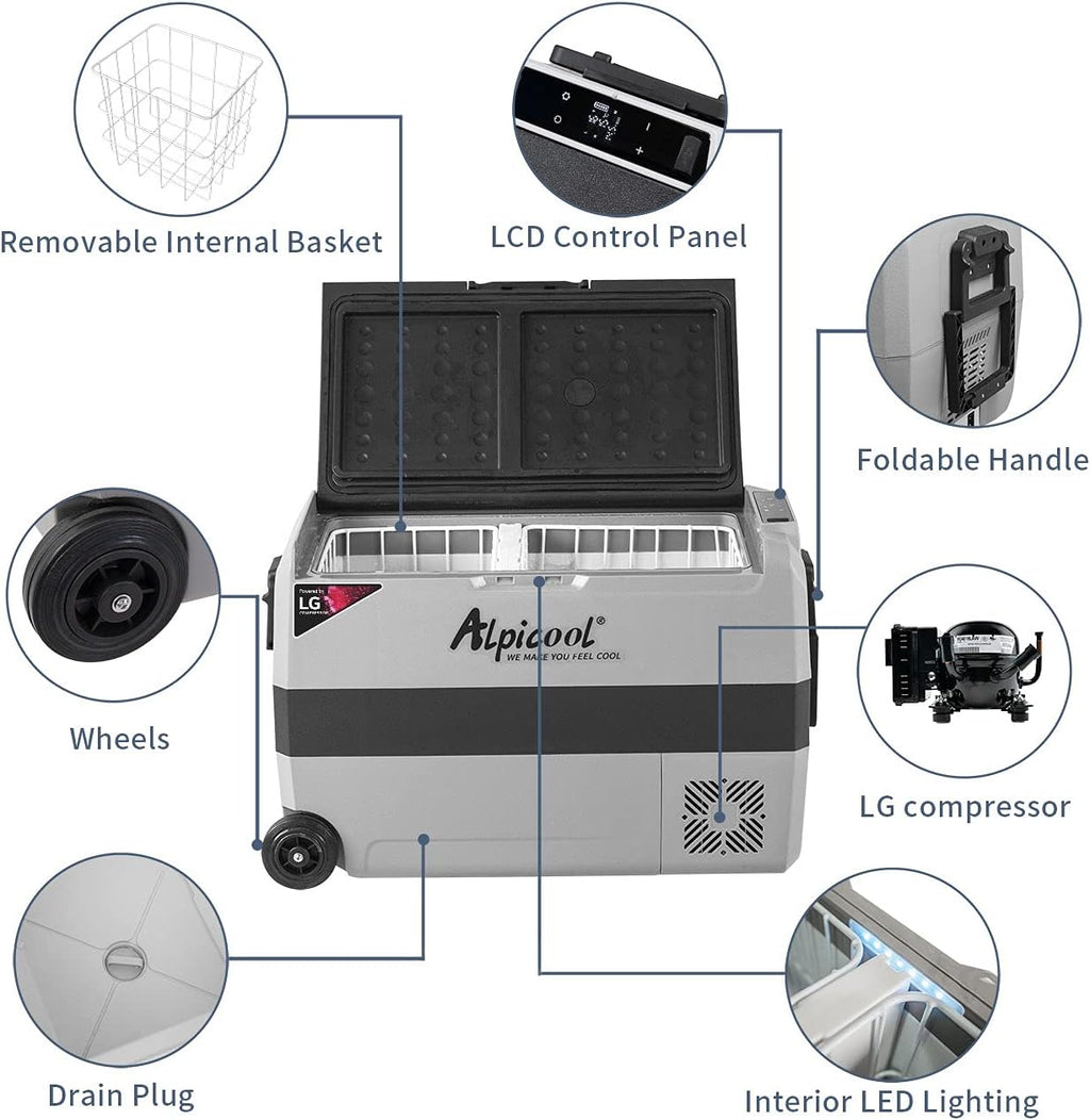 Alpicool LGT50 Dual Temperature Control 12 Volt Refrigerator 53 Quart Portable Car Fridge Freezer (-4°F~68°F) for Truck, RV, Boat, Camping and Travel
