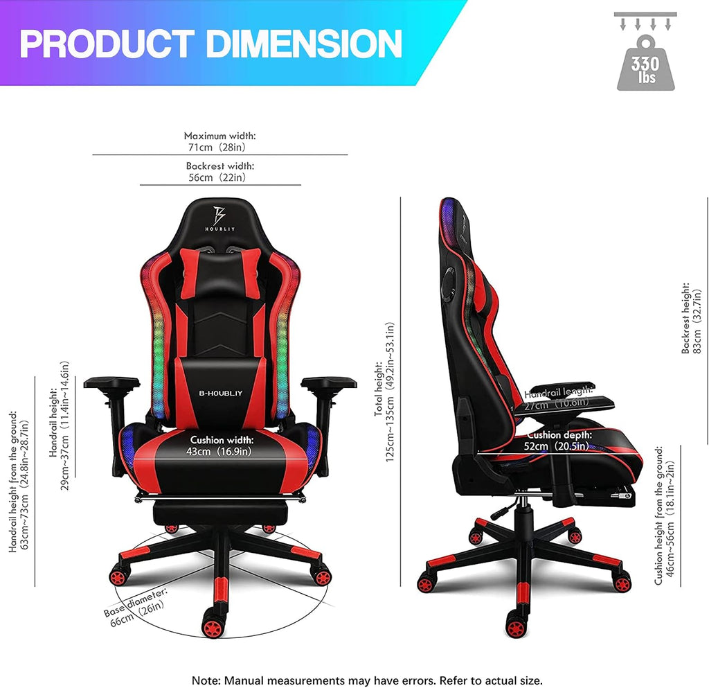 Gaming Chair for Adult with Footrest and 7-Point Massage Video Game Chair with Speakers and LED Lights PU Leather Ergonomic Racing Computer Chairs Lumbar Support and 4D Armrest,Black