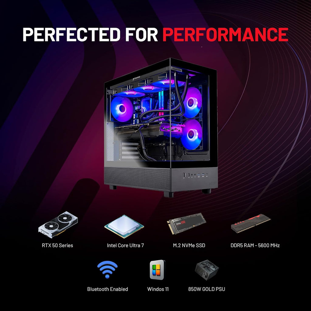 Skytech Gaming Azure 3 Desktop PC, Intel Ultra 7 265K 3.9 GHz(5.4 GHz Turbo), NVIDIA RTX 5060 Ti 16GB, 1TB Gen4 NVMe SSD, 32GB DDR5 RAM 5600 RGB, 850W Gold ATX 3 PSU, 360mm ARGB AIO, Wi-Fi, Win 11