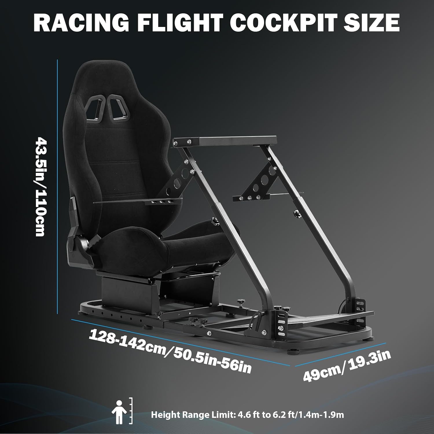 Anman Flight Sim Stand Game Simulator Cockpit with Black Seat Fit for Logitech G29,for Thrustmaster T80 T150 T300RS,for Fanatec Dual Shift Rod Fittings -Flight Series Not Included Wheel Pedals Shifter
