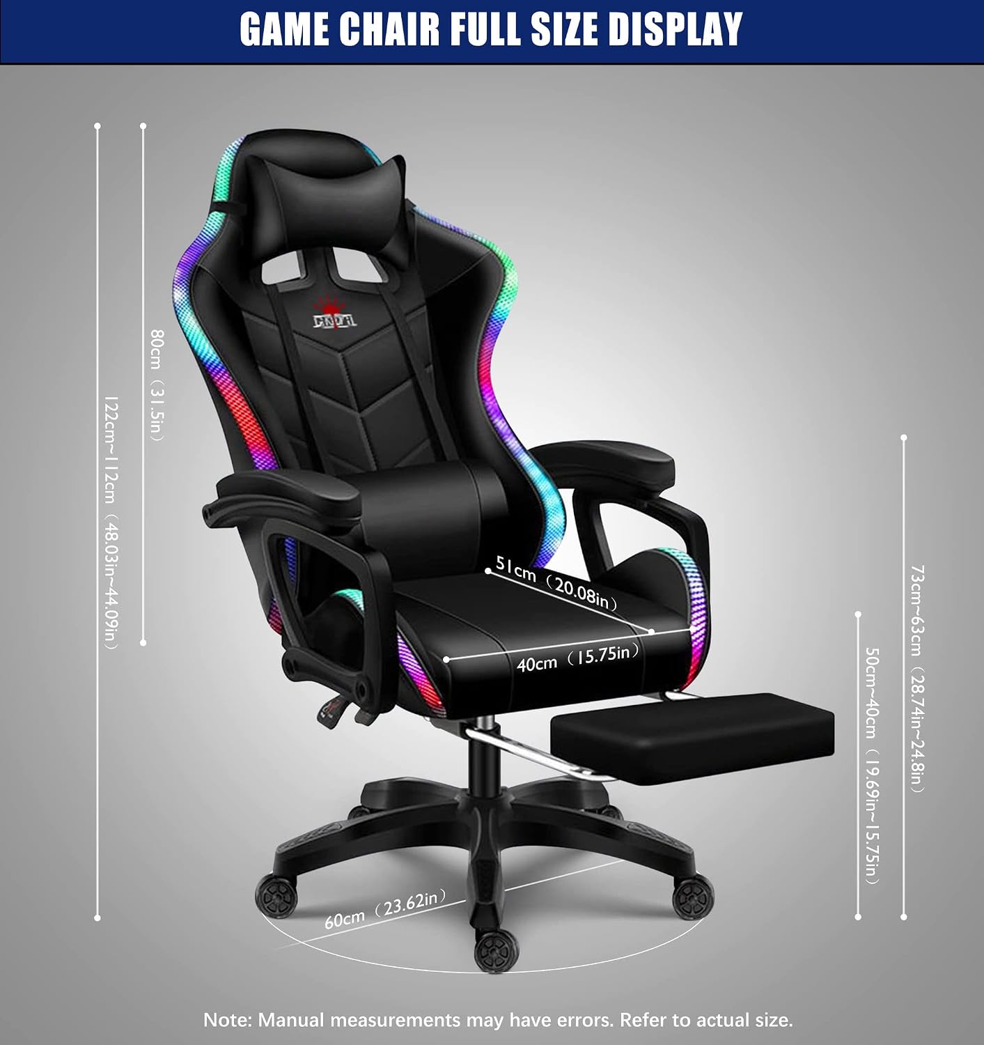 Racing Chair, Ergonomic Chair with Headrest and Lumbar Support, Video Gaming Chair with Speaker and LED Light, 90°-135° Tilt Computer Chair,for Adult Teen Gamer Gaming Chair.,White