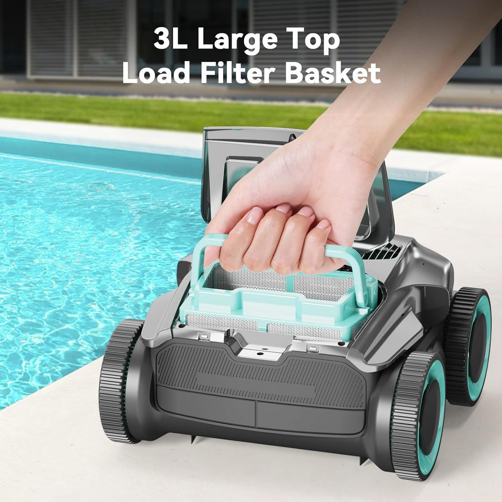PoolMr Cordless Robotic Pool Cleaner-Pool Vacuum for In ground Pools with Wall Climbing-120 Mins Running Time, Smart Navigation, 20Gal/Mins Poweful Suction, for Most Pools up to 1,500 Sq.ft, Cyan