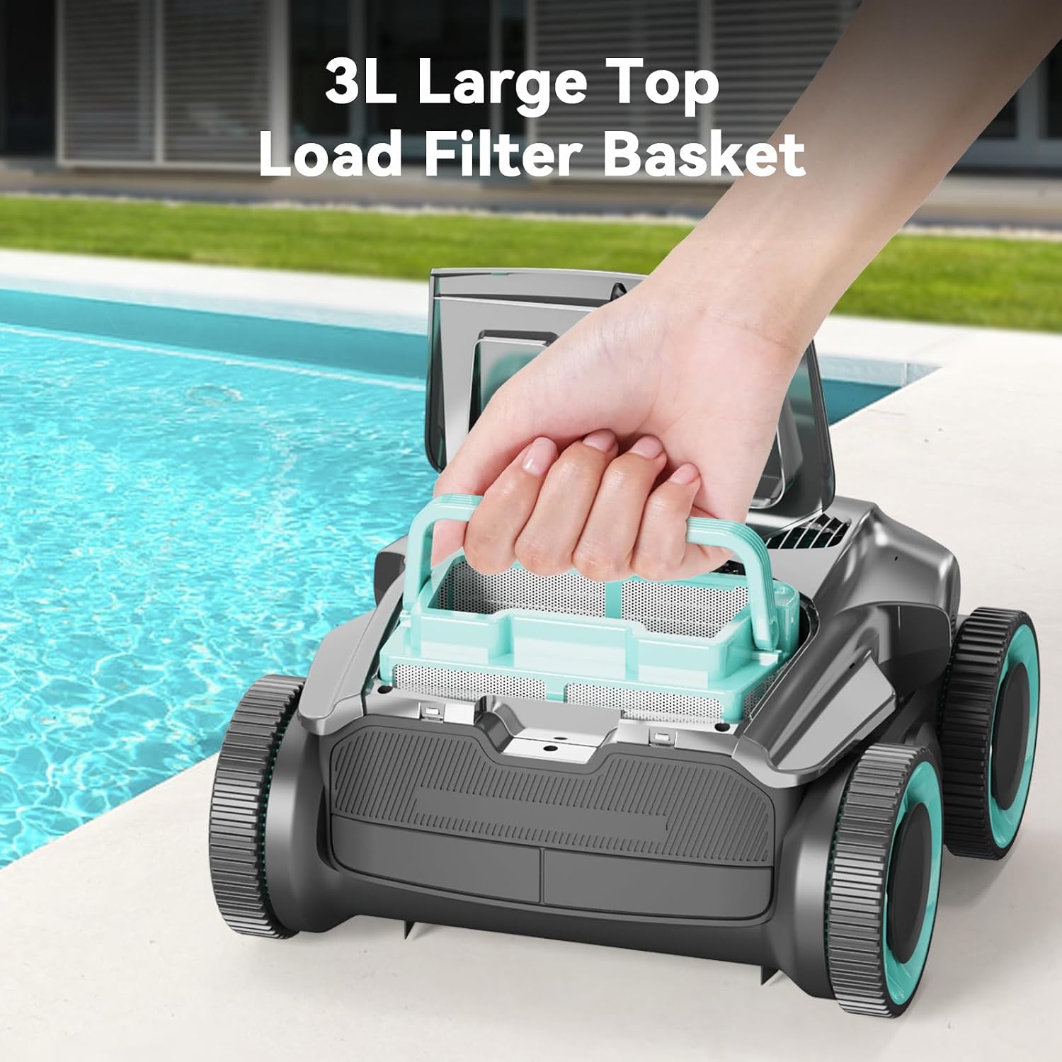 PoolMr Cordless Robotic Pool Cleaner-Pool Vacuum for In ground Pools with Wall Climbing-120 Mins Running Time, Smart Navigation, 20Gal/Mins Poweful Suction, for Most Pools up to 1,500 Sq.ft, Cyan