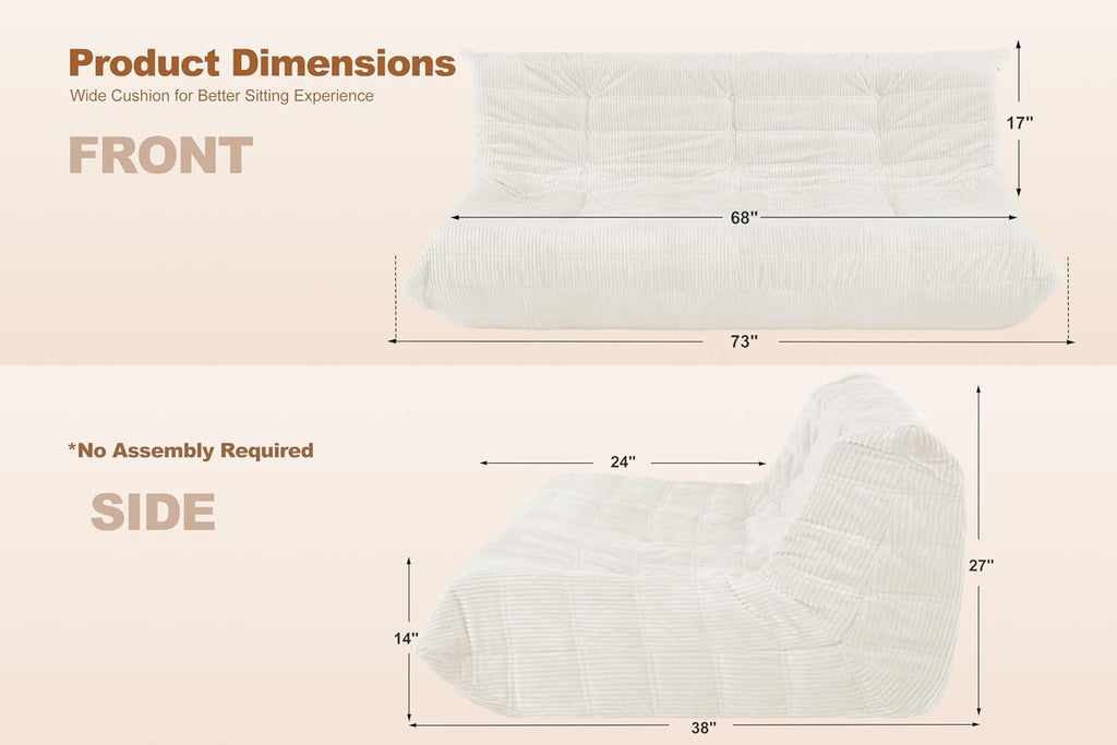 Bean Bag Chair,Giant Beanbag Chairs for Adults,Comfy Large Fireside Chair Lazy Sofa,Corduroy Bean Bag Lounger with Memory Foam Filled,Floor Sofa Couch for Home,Living Room (Beige, Loveseat)