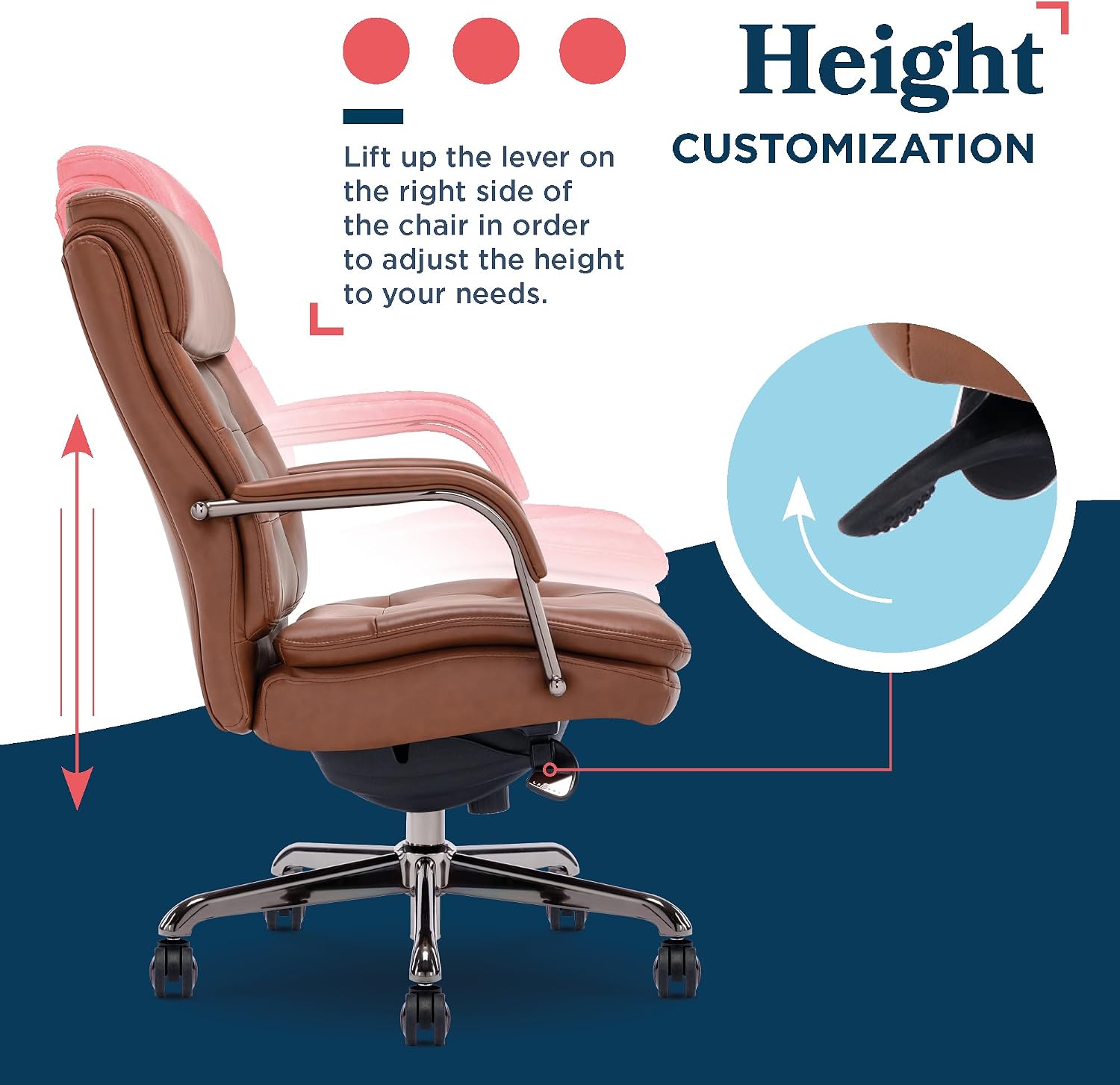 La-Z-Boy Sonata Executive Mid-Back Office Chair, Button-Tufted Seat and Back, Double-Layer Cushion, Padded Armrests, Ergonomic Computer DeskChair, Swivel Metal Base, Bonded Leather, Cognac/Graphite