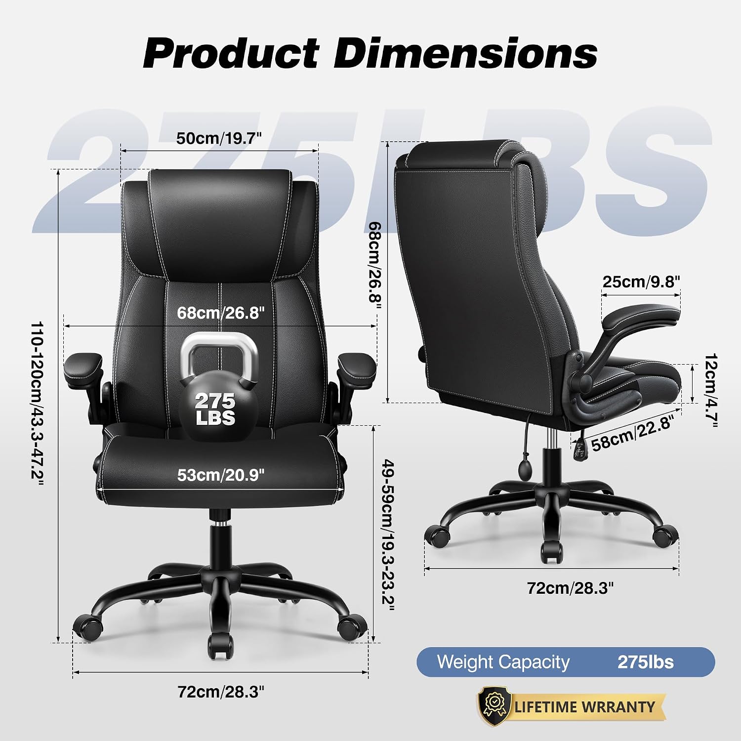 BESTFAIR Ergonomic Office Chair - Desk Computer Chair, Leather High Back Executive Chairs with Adjustable Lumbar Support & Flip Up Arms, Black 2 Pack