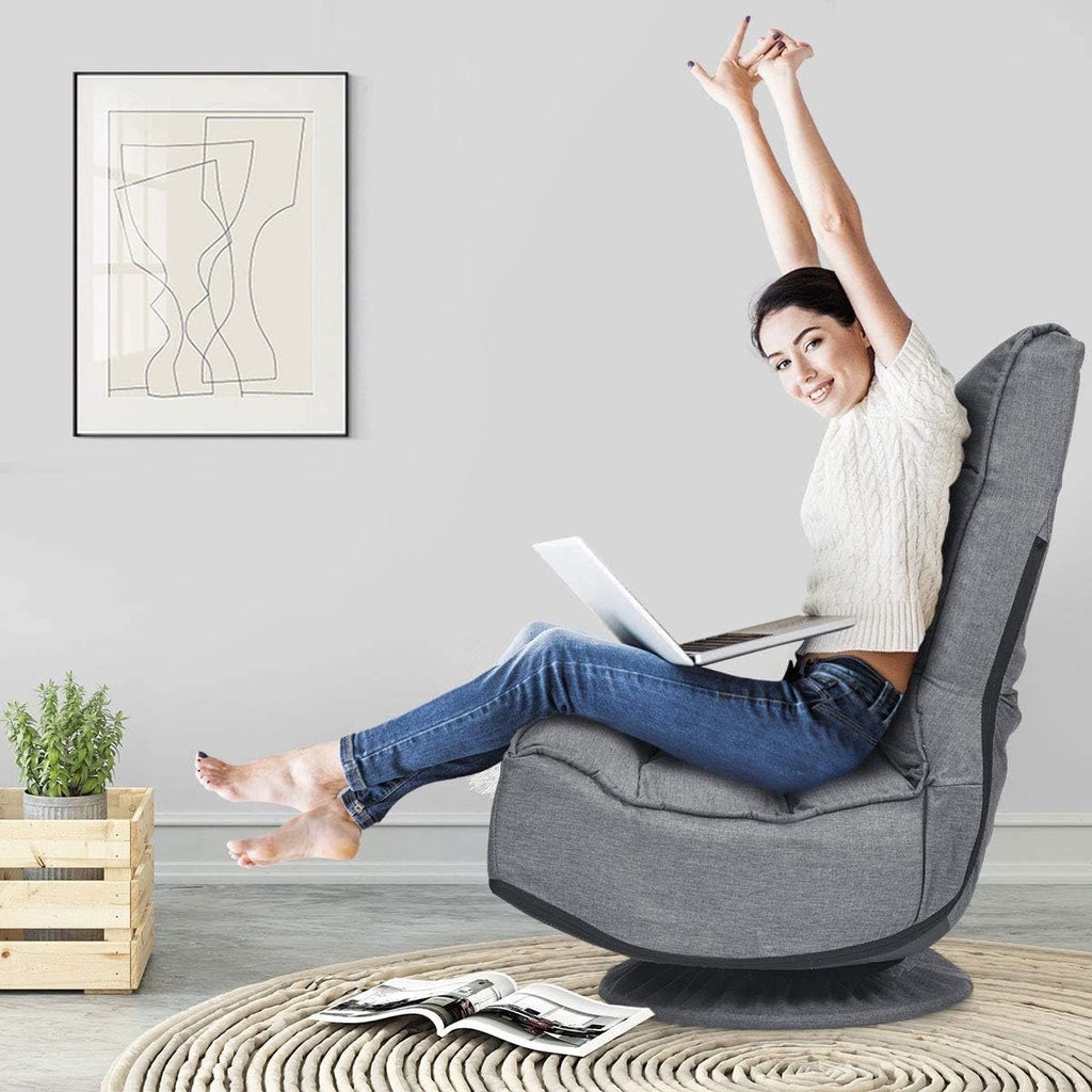FANTASK 360 Degree Swivel Floor Chair, Folding Floor Sofa w/ 5 Adjustable Positions & Backrest, Lazy Lounge Chair for Relaxing Reading Gaming TV Watching (Gray)