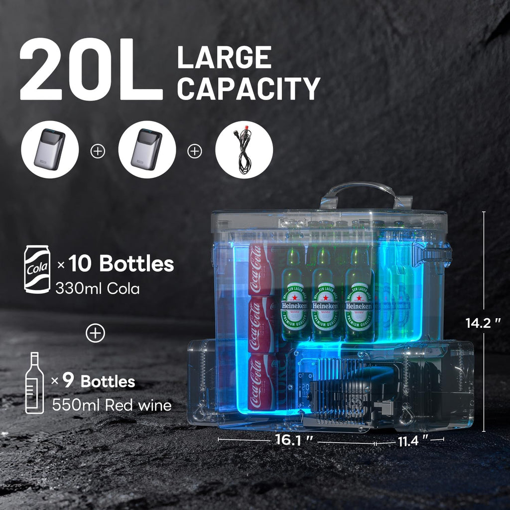 LiTHELi FrozenPack Wild 12V Car Refrigerator & Portable Electric Cooler with Cup Holder and Tabletop, 20L/21QT Backpack Design, -4~68℉ Travel Freezer for Camping, RV, Boat&Beach（Without Battery）