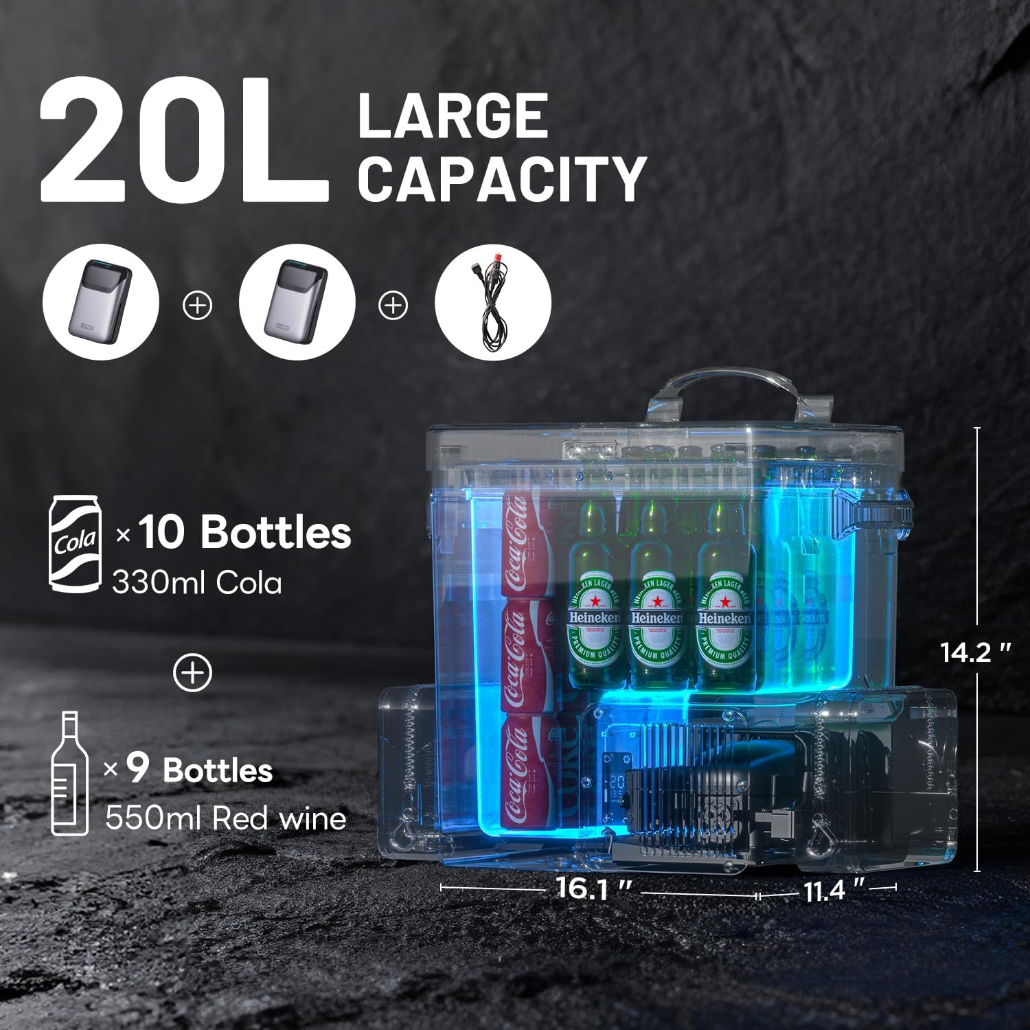 LiTHELi FrozenPack Wild 12V Car Refrigerator & Portable Electric Cooler with Cup Holder and Tabletop, 20L/21QT Backpack Design, -4~68℉ Travel Freezer for Camping, RV, Boat&Beach（Without Battery）