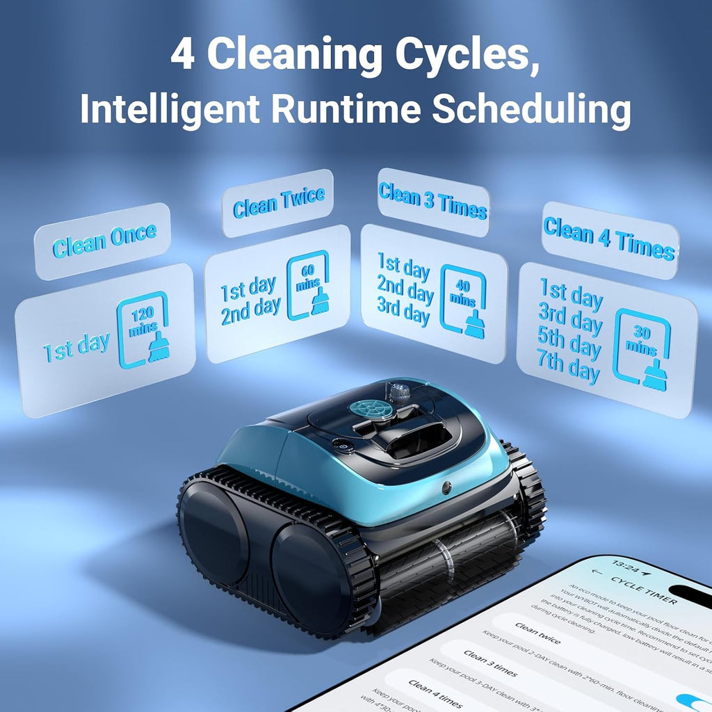 Pool Vacuum for Inground Pools, 4-in-1 Cordless Robotic Pool Cleaner for Above Ground Pools,Triple-Motors,Wall & Waterline Cleaning, App Support, OTA Upgrade up to 1,614 Sq.ft (Blue Black)