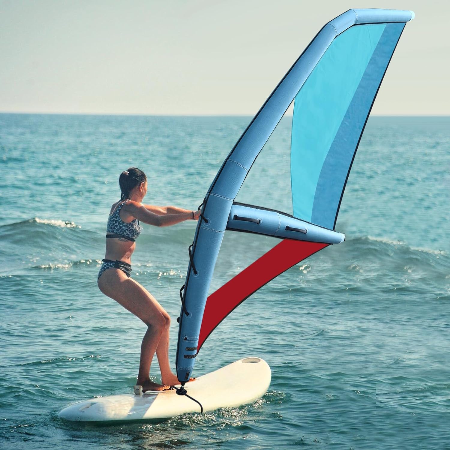 Inflatable Windsurfing Sail Professional Inflatable Sup Paddle Board Windsurf Board with sail Windsurfing,360° Rotatable Base and Visualization Window