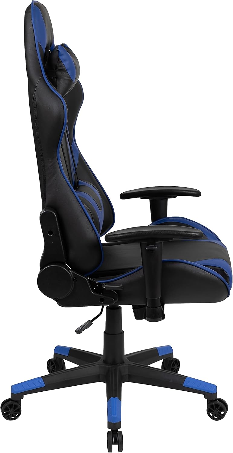 Flash Furniture X20 Gaming Chair Racing Office Ergonomic Computer PC Adjustable Swivel Chair with Fully Reclining Back in Blue LeatherSoft