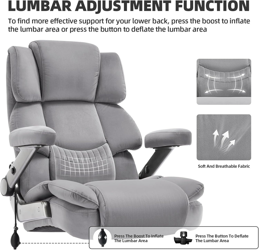 VUZI 700LBS Large Heavy Duty Office Chair with 3D Flip Arms, Big and Tall Plus Size Fabric Executive Desk Chairs, High Back Extra Wide Computer Chair with Adjustable Lumbar Support, Sturdy Metal Base