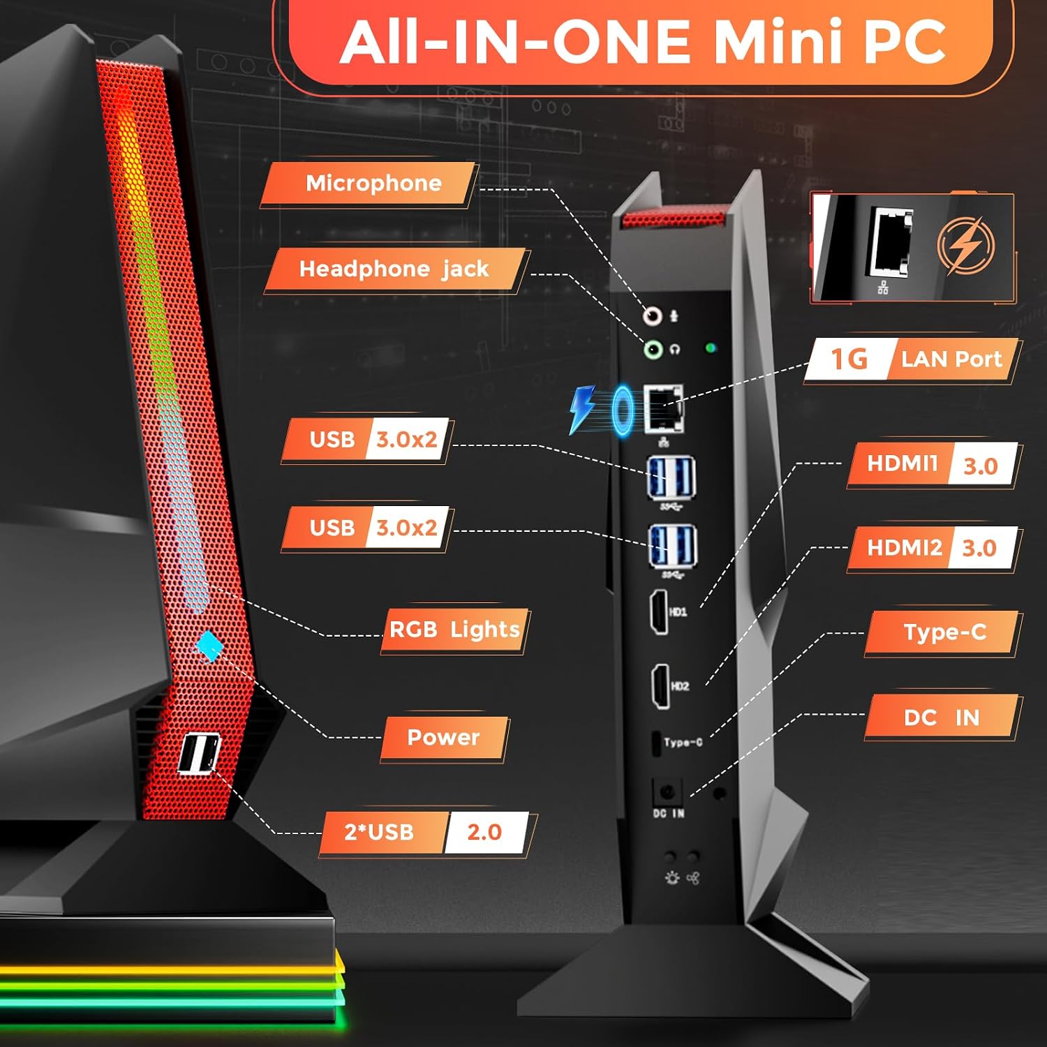 Mini PC, Intel Core I7-8750H Gaming Computer with Nvidia GTX1050 RGB Lights Mini Computer, 16GB DDR4 512GB NVMe SSD, Support Triple 4K Display/WiFi6 BT5.2/RJ-45, Windows 11 Pro Desktop PC, Black
