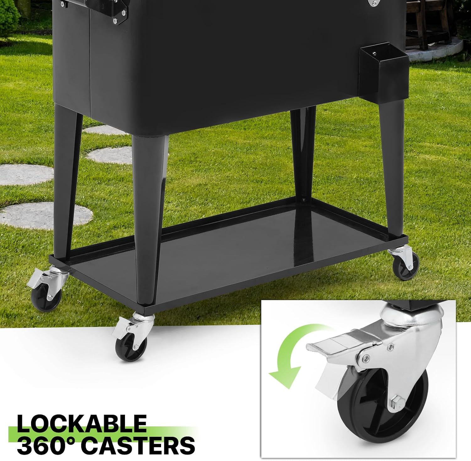 Magshion 80-Quart Patio Rolling Ice Chest Cooler Cart with Bottle Opener, Outdoor Ice Cooler Trolley with Wheels and Handle, Bar Drink Cooler Beverage Cart with Shelf for Party