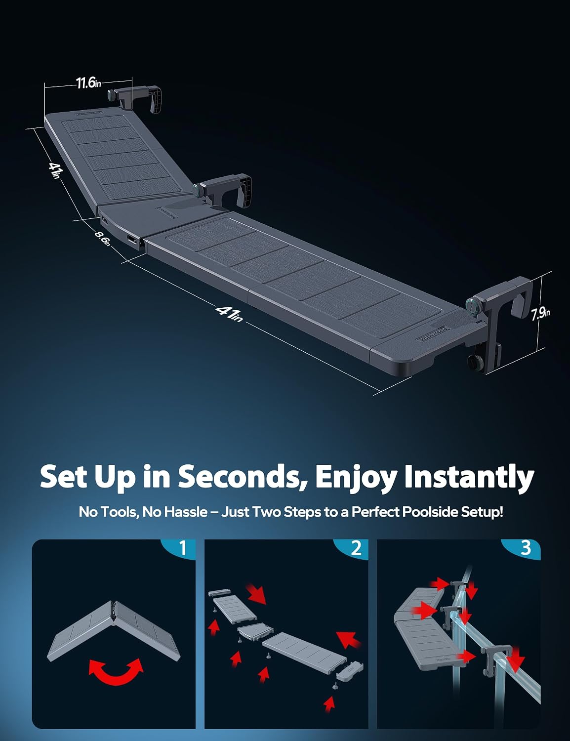POOLHACKER Poolside Bar Extended, [Original] Swim Up Bar Exclusively for Above-Ground Round Pools. Patio Poolside Table Smart Fold Easy Maintenance, Weather Resistant Stable Tabletop