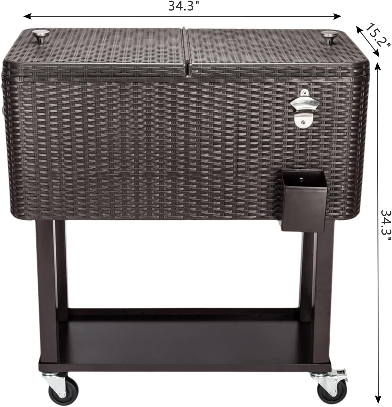 80 Quart Rolling Cooler Cart with Shelf and Bottle Opener for Patio Party
