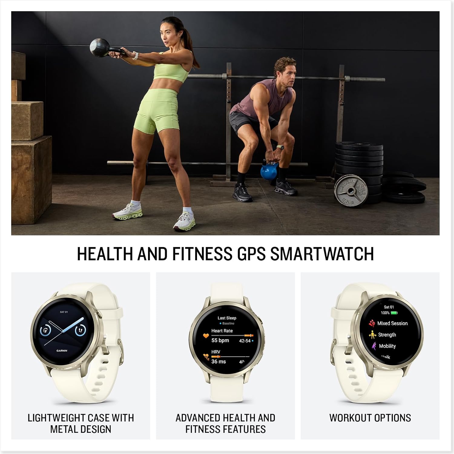 Garmin Venu 4, 41mm, Advanced Fitness and Multisport Tracker GPS Smartwatch, 1.2' AMOLED Display, Built-in Flashlight, 10 Days of Battery Life, Lunar Gold with Bone Silicone Band (Watch Bundle)