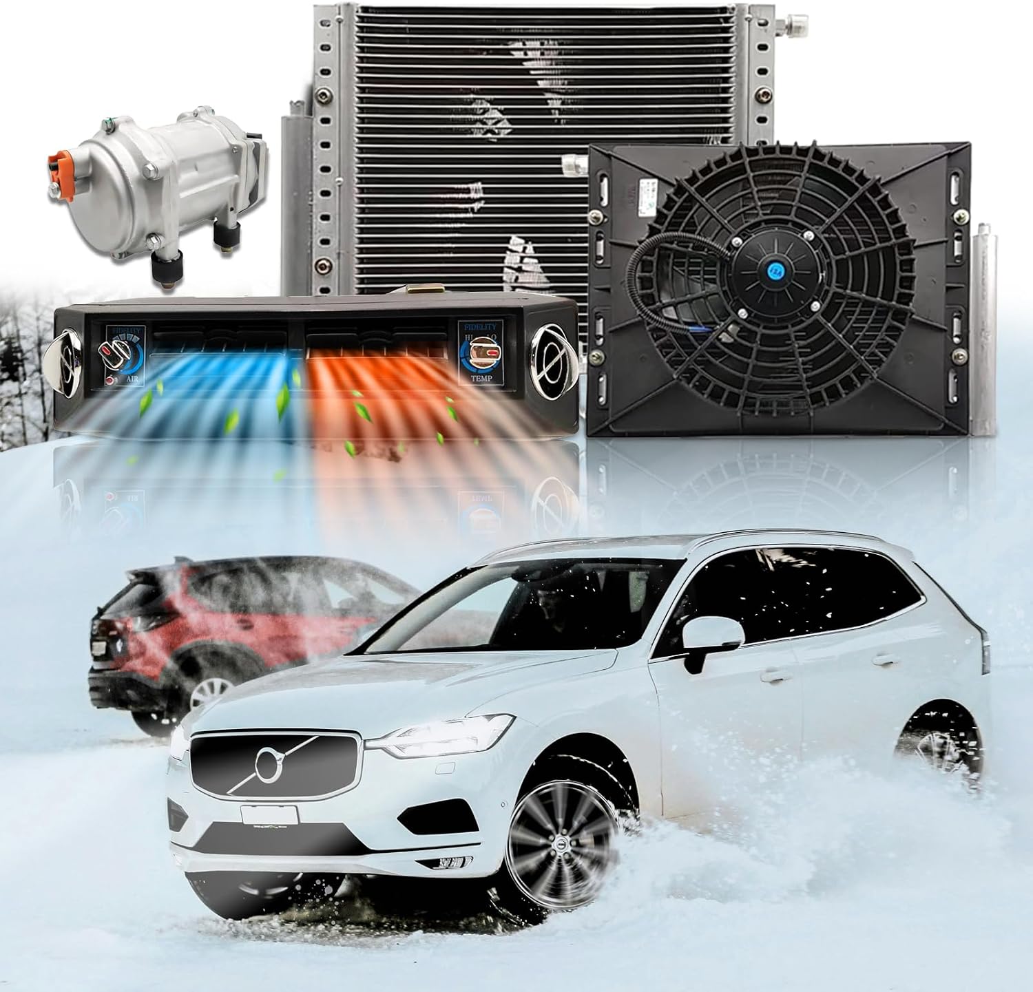 12V DC Under Dash Air Conditioner Heater Combo, 10000 BTU Universal 12 Volt A/C Unit Cooling Heating, 12V Underdash AC Kit with 20cc Electric Compressor for Auto Camper Truck Van Sedan Pickup Cab