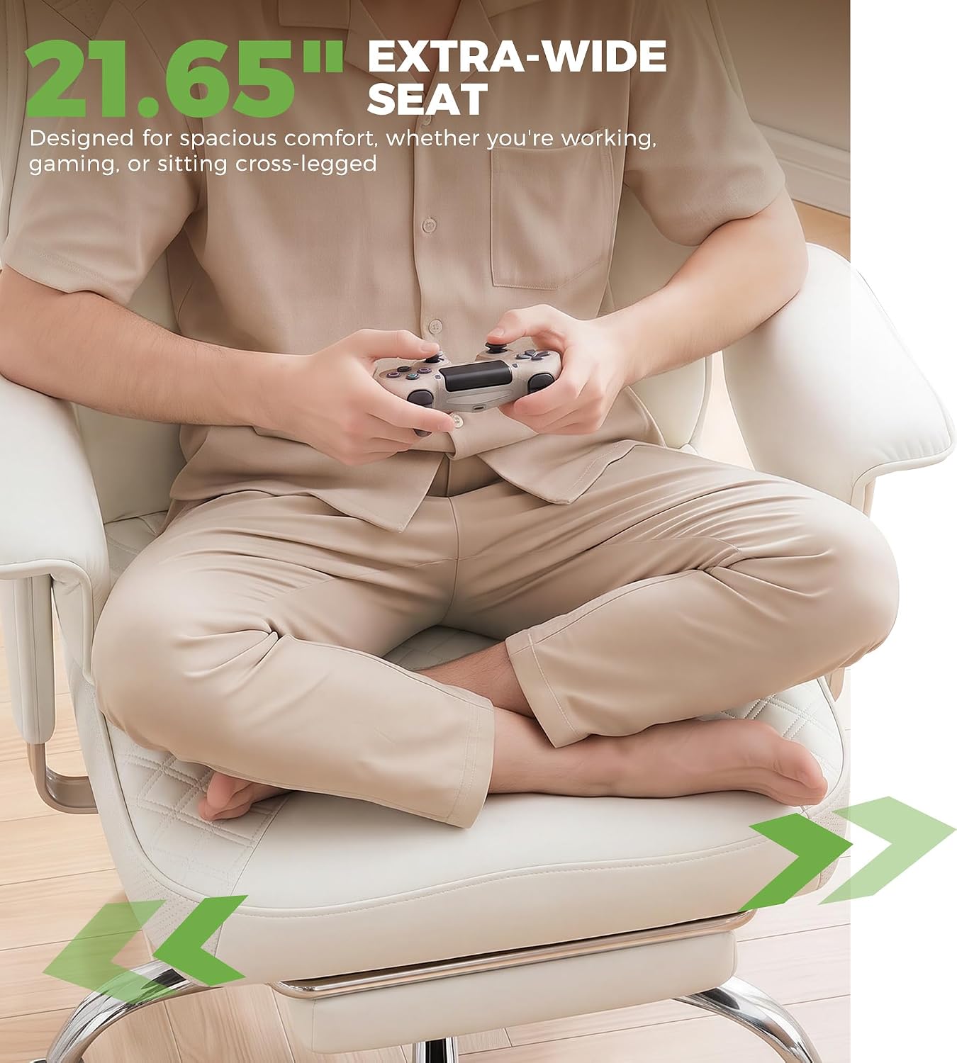 GTPLAYER Big and Tall Office Chair, High Back Computer Gaming Chair with Ergonomic Lumbar Support &Pocket Spring Cushion for Lower Back Pain Relief, Leather Executive Chair with Foot Rest, White