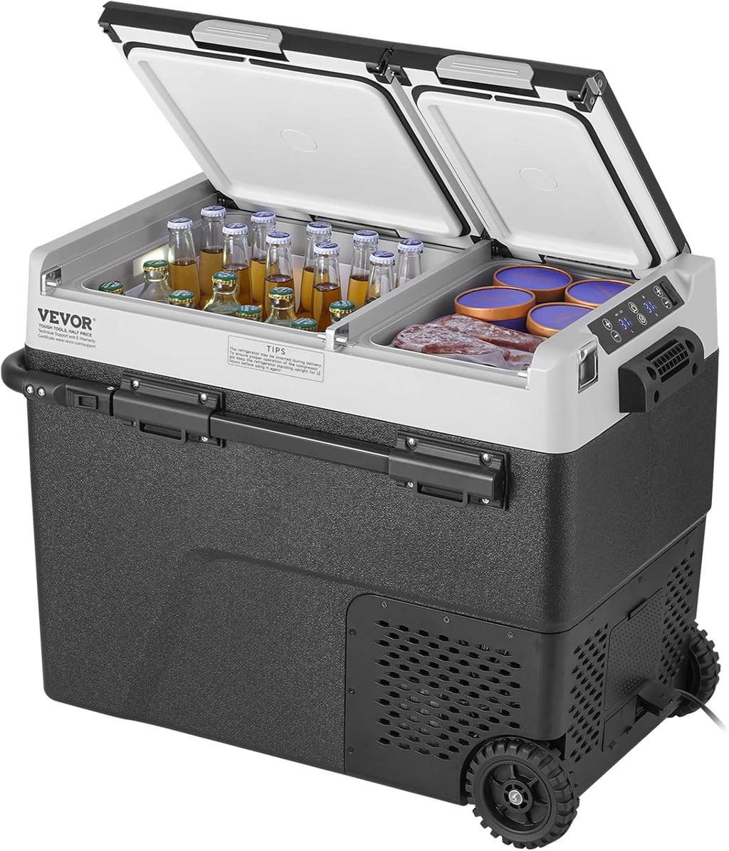 VEVOR Car Refrigerator 58L / 61.5 QT, Dual Zone 12 Volt Compressor Fridge, -4℉ to 68℉ Adjustable, Portable Freezer Cooler for Car, RV, Camping, Home