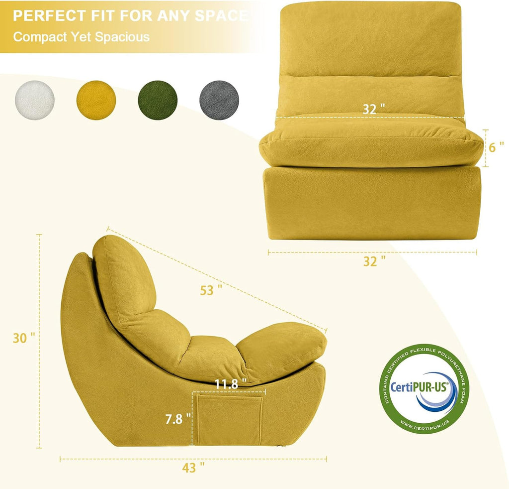 Set of 3 Bean Bag Chairs, Boneless Lounge Chair, Togo Chair Sofa, Anti Cat Scratch Fabric with Machine Washable, Beanbag Chair for Bedroom, Floor Couch Living Room, Bedroom, Reading Corner (YELLOW)