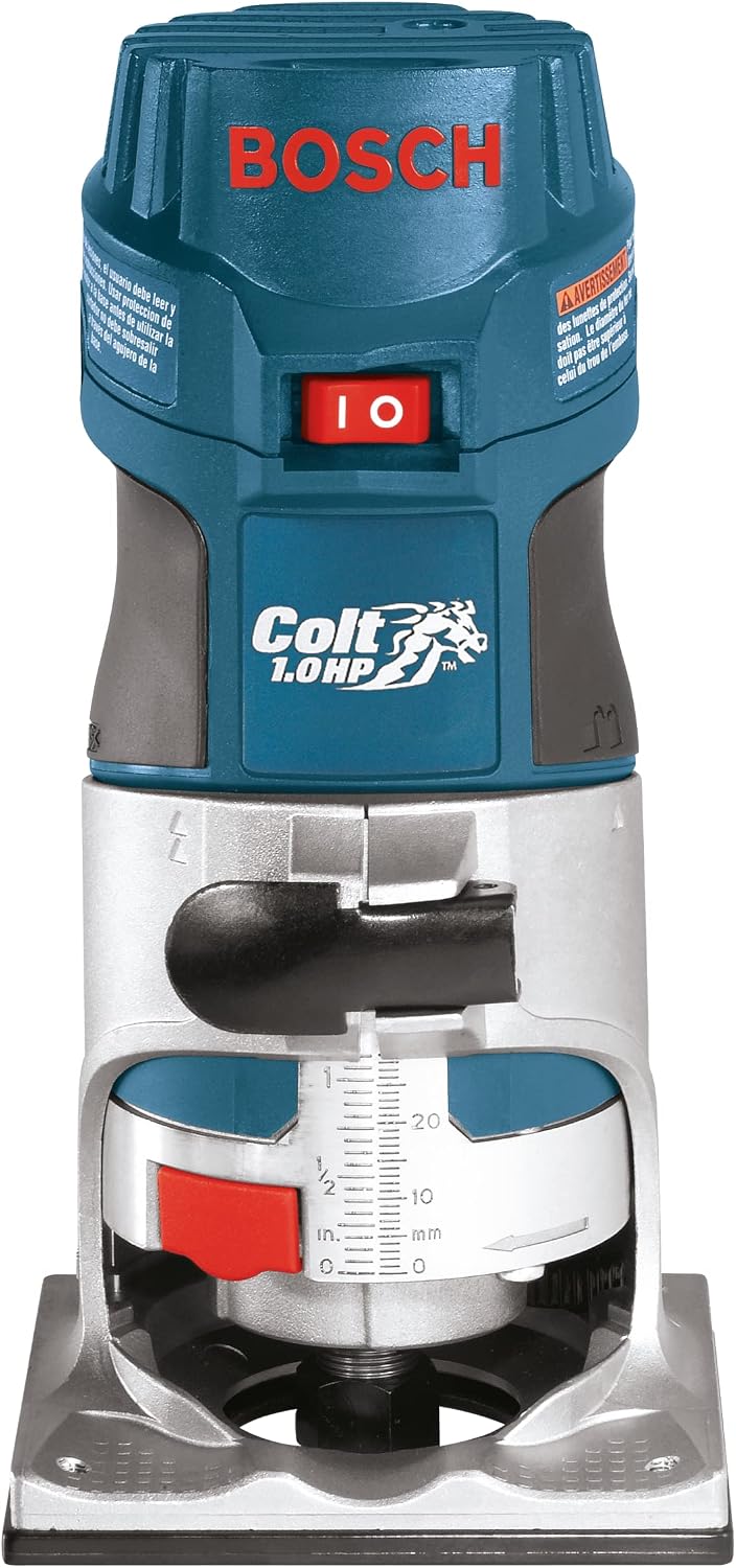 BOSCH PR20EVS Colt 1.0 HP Variable-Speed Palm Router - 5.6 Amp Motor, Soft Start, Constant ResponsCircuitry, Ergonomic Grip, Rugged Aluminum Base, Fixed, Quick-Clamp System, 1/4' Collet
