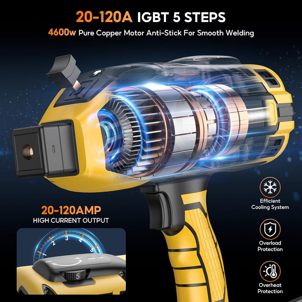 Portable Handheld Welding Machine - 110V IGBT Inverter Handheld Welder, 20-120A Portable ARC Welder with 5 Variable Current Adjustments,Hot Start & Anti-Stick for 3/32'-1/8' Welding Rods(Yellow)