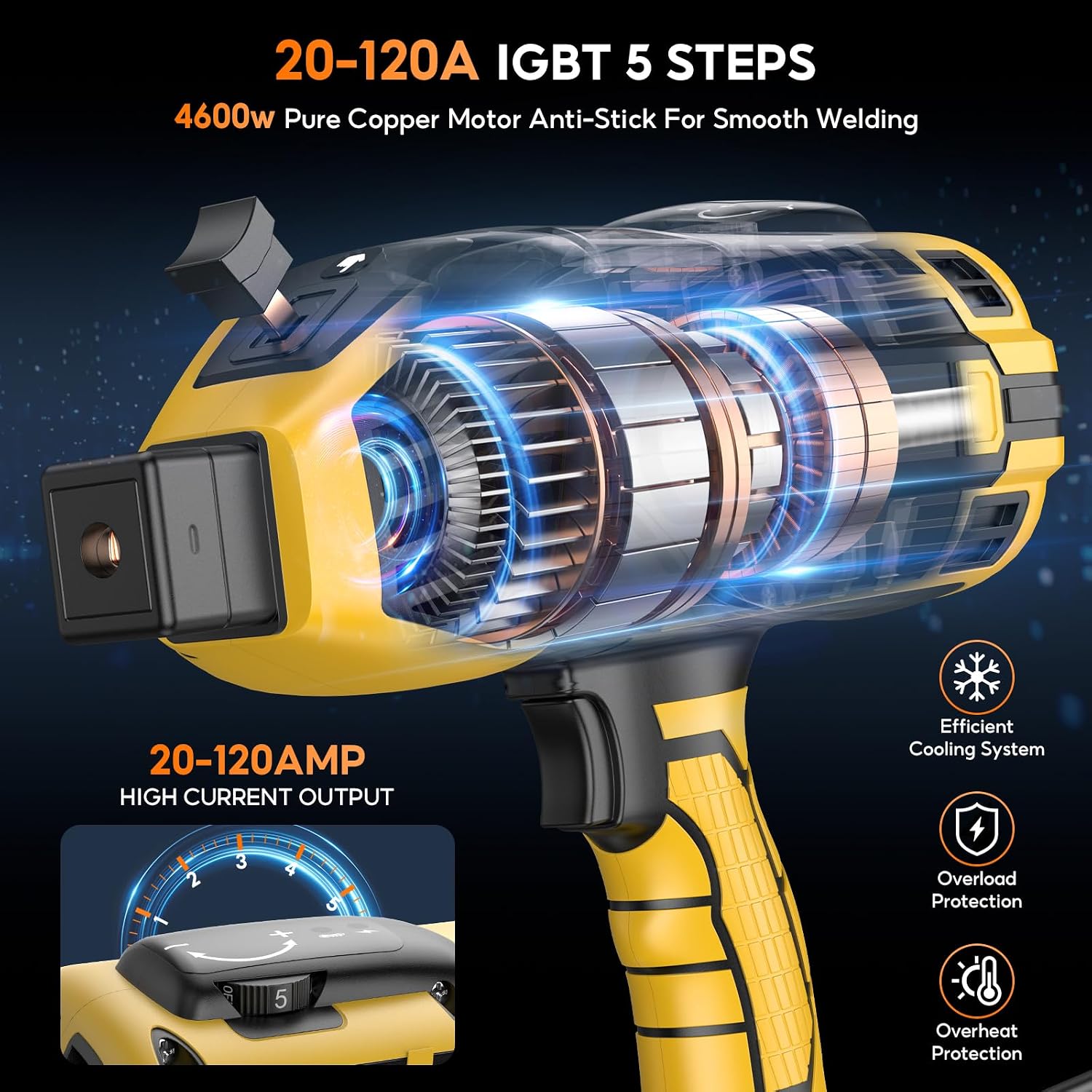 Portable Handheld Welding Machine - 110V IGBT Inverter Handheld Welder, 20-120A Portable ARC Welder with 5 Variable Current Adjustments,Hot Start & Anti-Stick for 3/32'-1/8' Welding Rods(Yellow)
