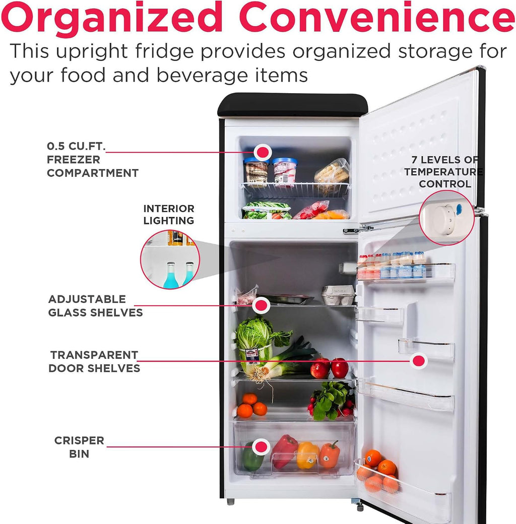 Frigidaire EFR756, 2 Door Apartment Size RETRO Refrigerator with Top Freezer, Chrome Handles, 7.5 cu ft