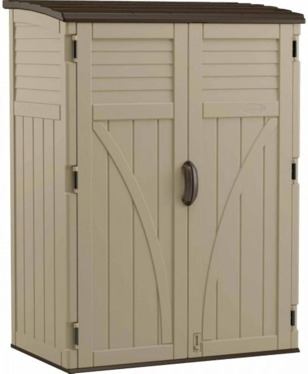 Suncast 54 Cubic Ft. Vertical Resin Outdoor Storage Shed, Sand, 52' x 32.5' x 71.5', Brown & 2' Wall Mount Tool Organizer for Hanging Lawn and Garden Tools, 30 lb. Weight Capacity, Gray