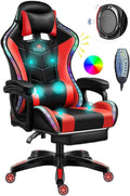Massage Gaming Chair Racing Computer Desk Office Chair,with speakers and LED Linghts, with Headrest Lumbar Support footrest and Adjustable Armrests,360° Swivel 135° Reclining , 300LB Metal Base,Red