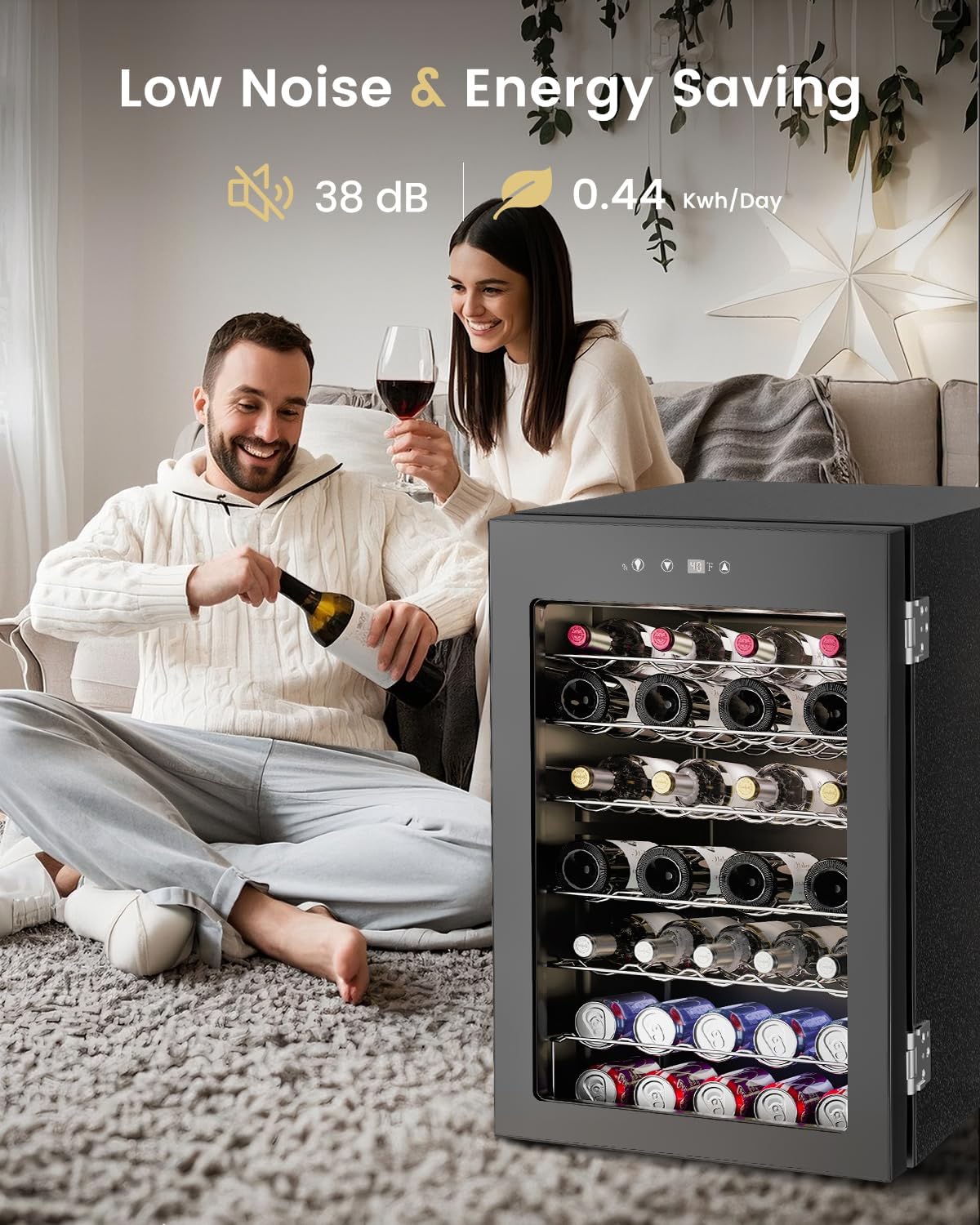 Feelfunn 4.5 Cu.Ft Wine Cooler Refrigerator - 45 Bottle Wine Fridge with Glass Door for Beer Soda Water Drink, Small Wine Cellar Beverage Refrigerator for Bedroom Home Office Bar Dorm, Black