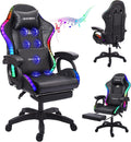 Gaming Chair with Massage and Footrest, Ergonomic Computer Chair, Video Gaming Chair with Speakers and LED Lighting, High Back Racing Chair with Headrest and Lumbar Pillow.,Black