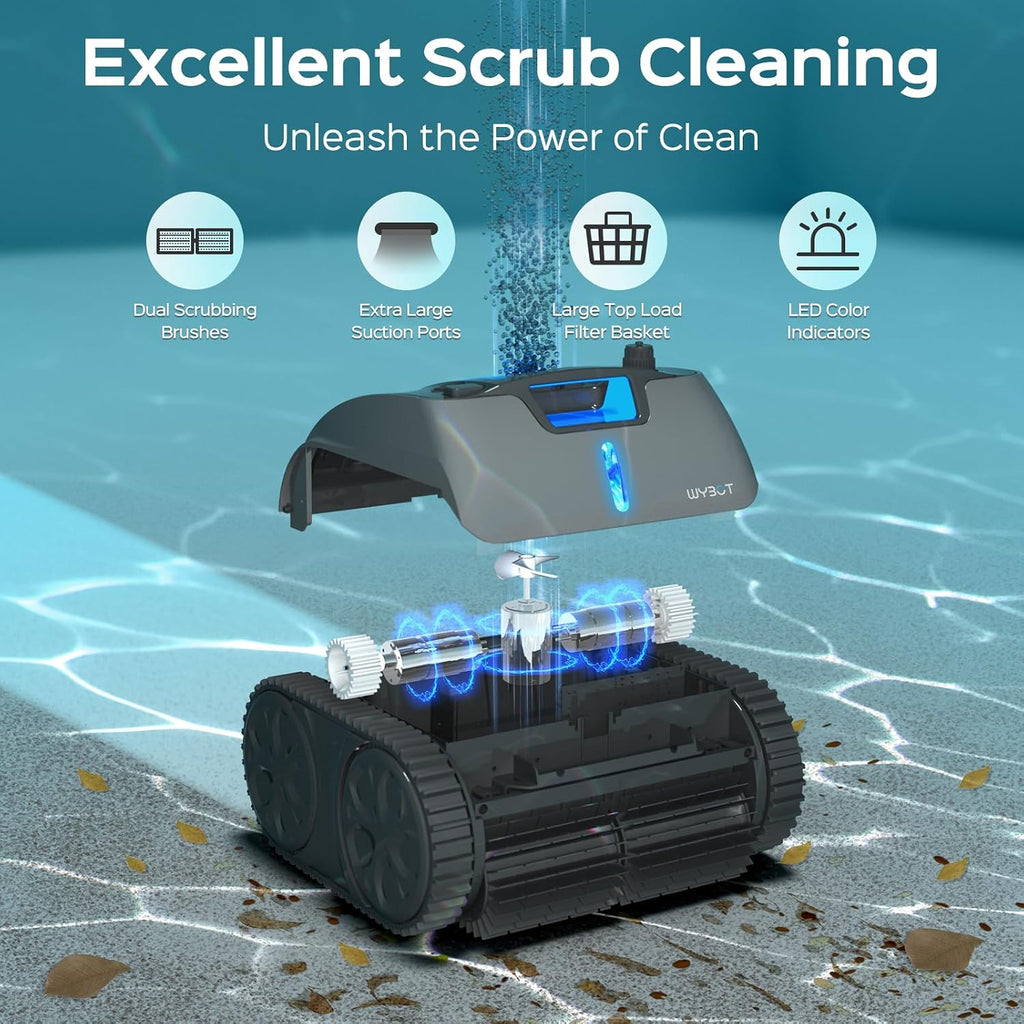 (2024 New) WYBOT C1 Max Robotic Pool Vacuum with APP, Manual Mode Switching & Wall Climbing Pool Cleaner, 65W Suction Power, 180~210 Mins, 2152 sq.ft, Infrared Intelligence, Ideal for Inground Pools