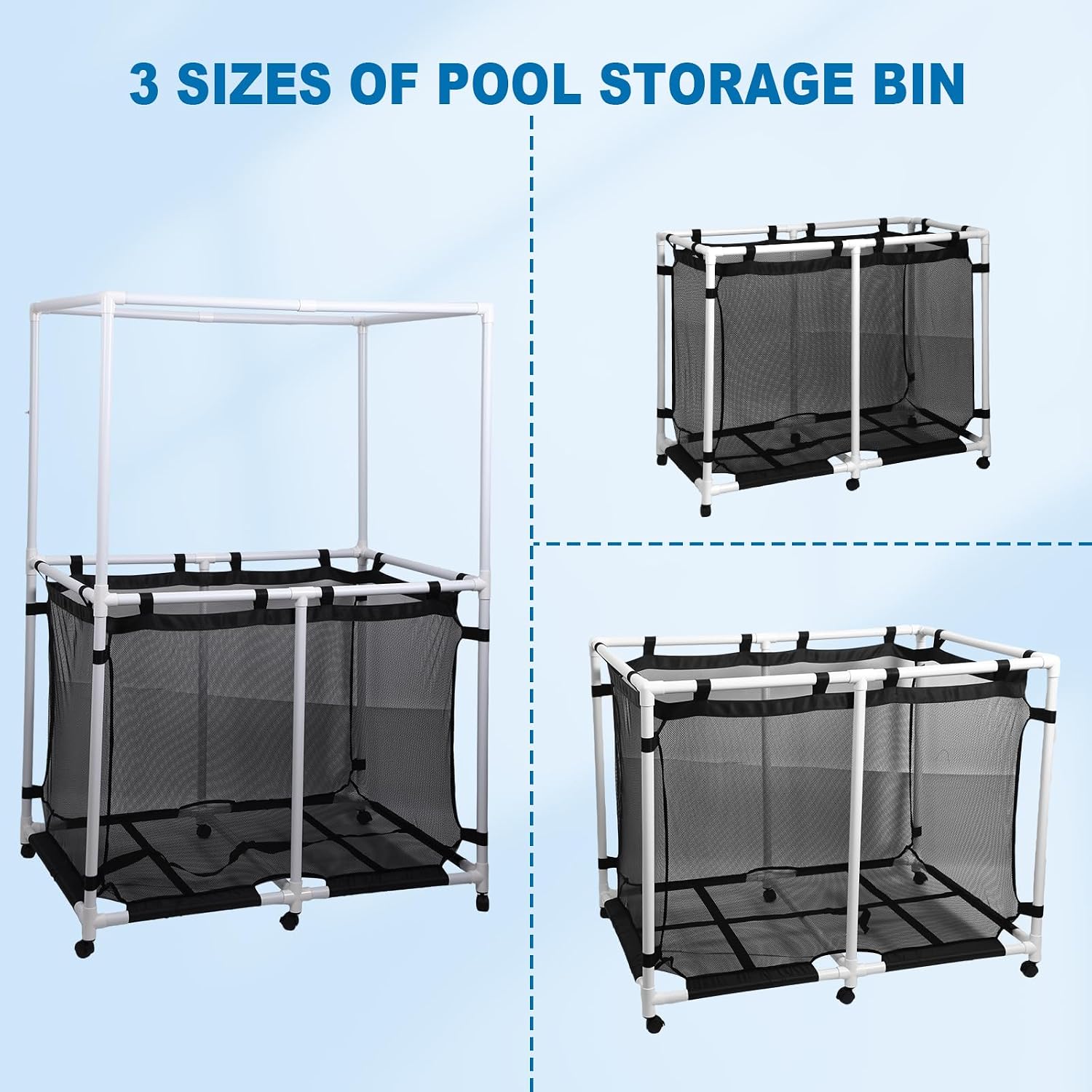 Nice C Pool Storage, Pool Noodles Holder, Pool Toy Storage, 214 Gallons 48.4'' L Extra Large, Pool Float Storage, Waterproof Pool Storage Bins, Rolling Poolside Mesh Container (Top Rack)